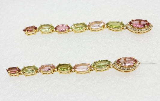 14k Gold Diamond Earring With multi Tourmaline Stone