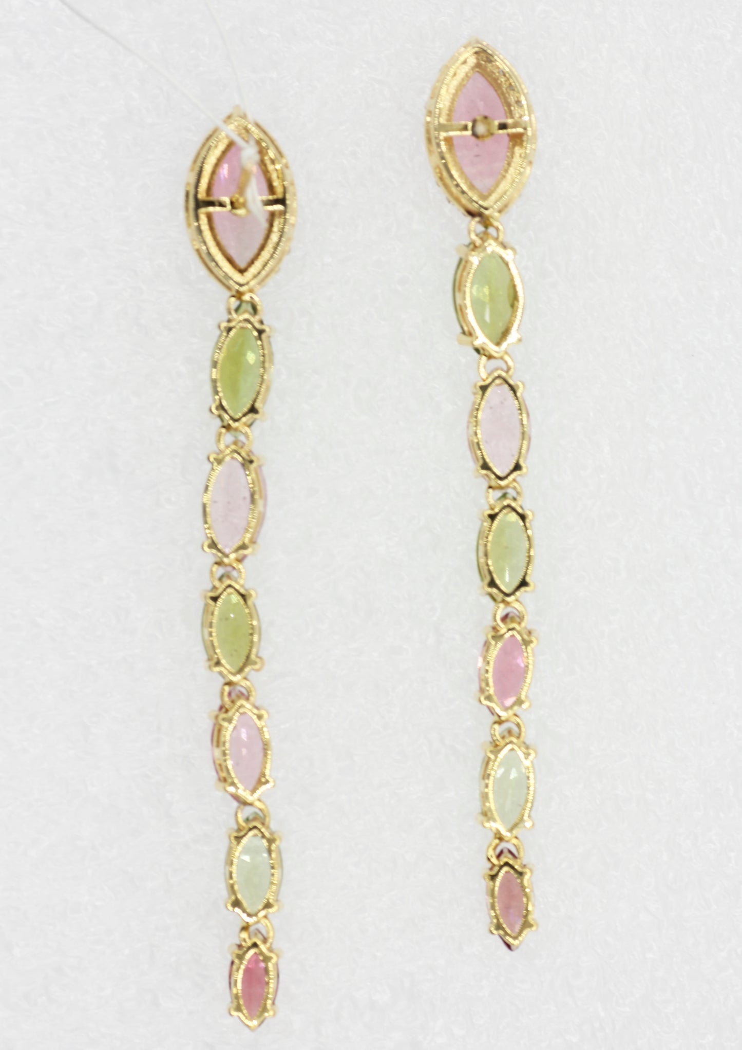 14k Gold Diamond Earring With multi Tourmaline Stone