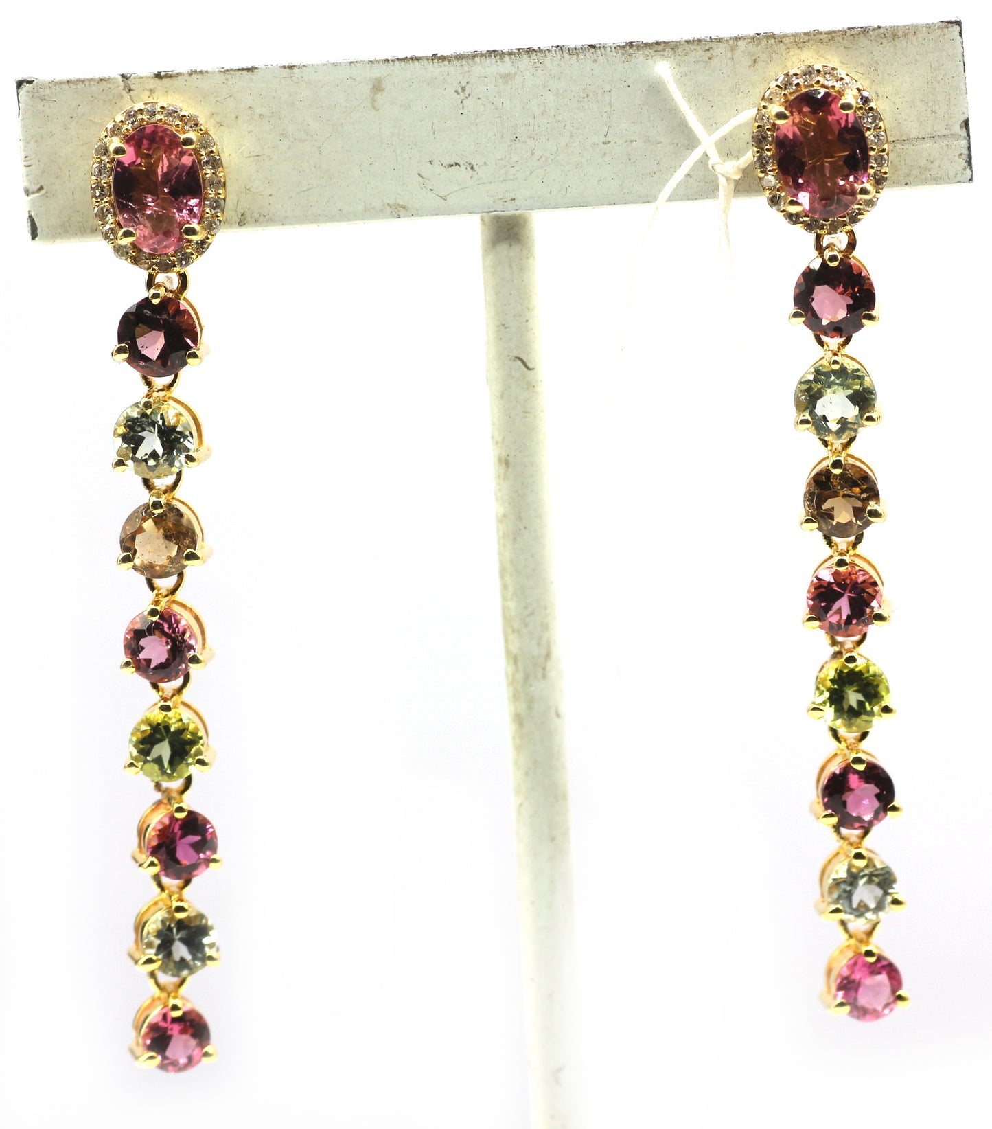 14k Gold Diamond Earring With multi Tourmaline