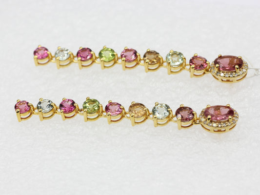 14k Gold Diamond Earring With multi Tourmaline