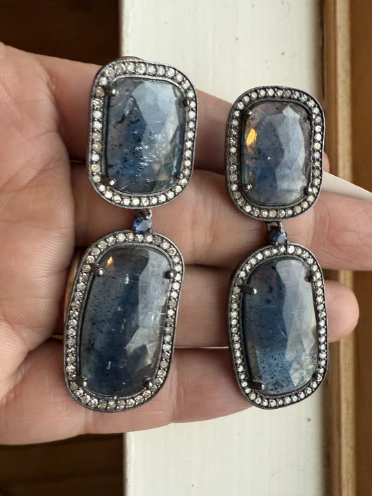 Kynite Rosecut faceted Slice and Diamond Earring