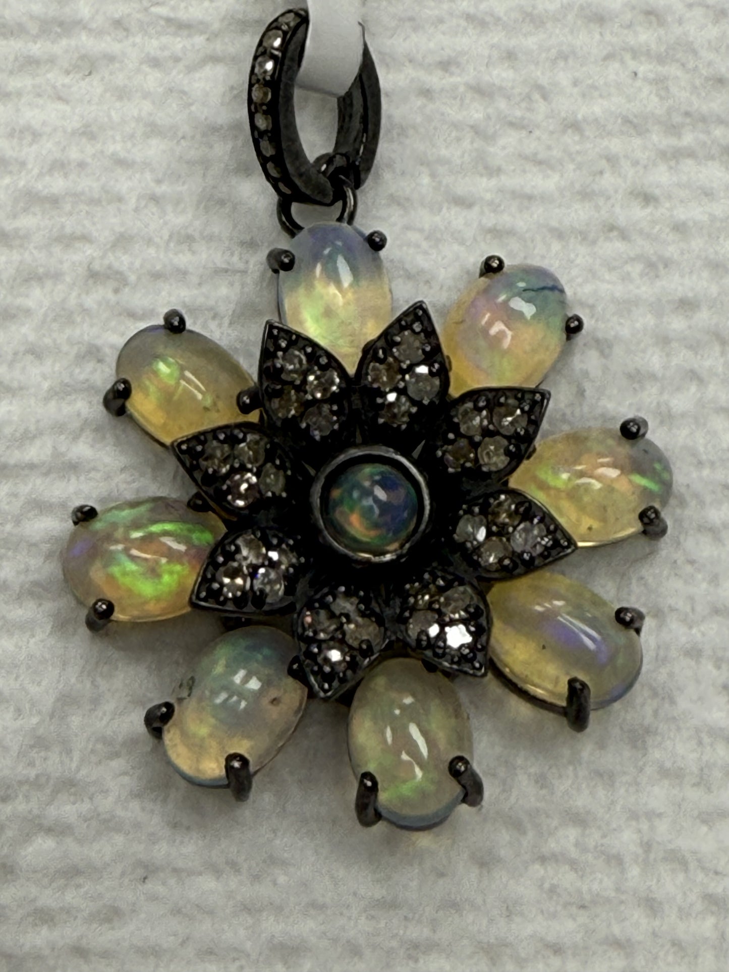 Flower Silver Pave Diamond Pendant