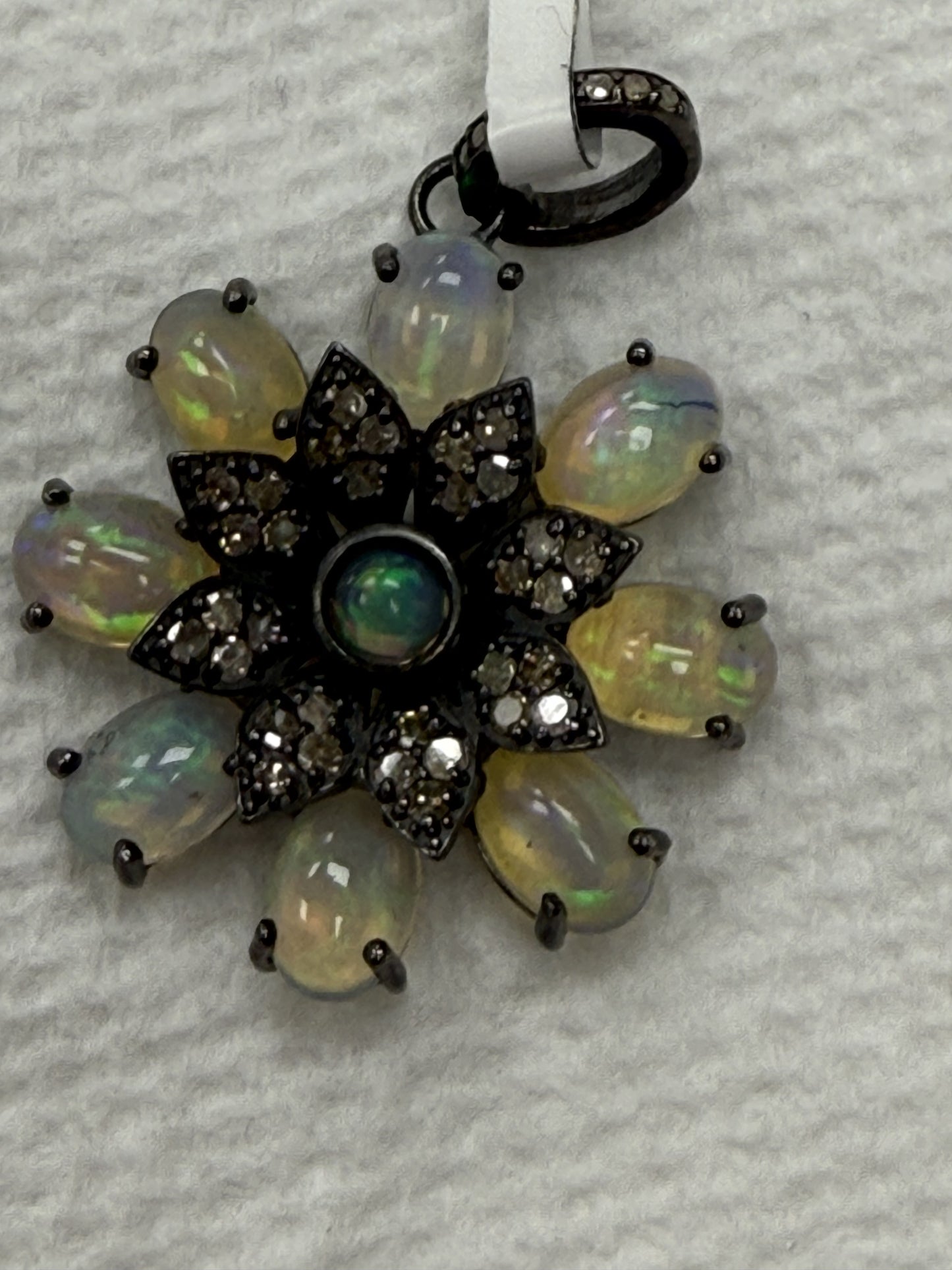 Flower Silver Pave Diamond Pendant