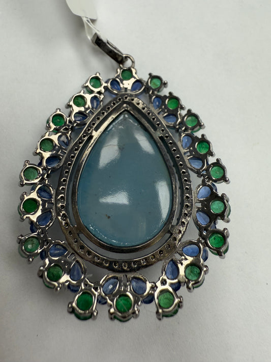 Drop Aqua Emerald Pave Diamond Pendant