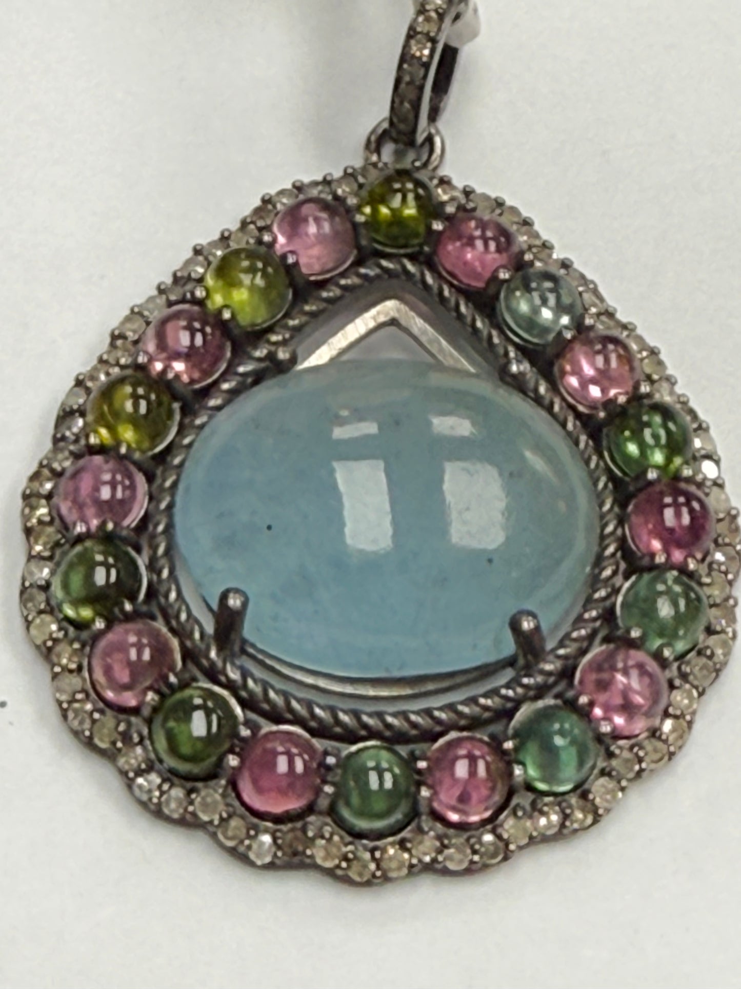 Stone Silver Pave Diamond Pendant