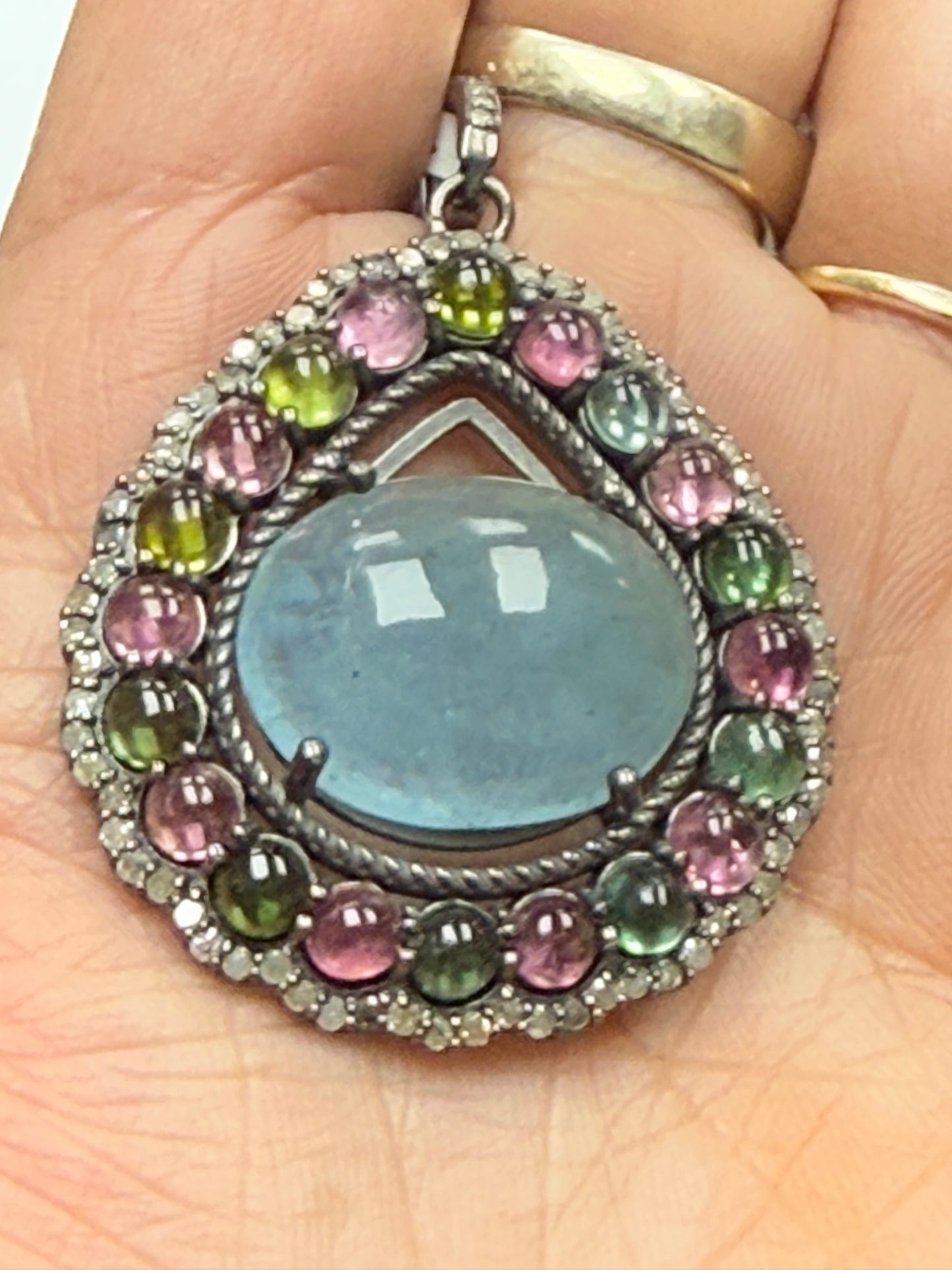 Stone Silver Pave Diamond Pendant