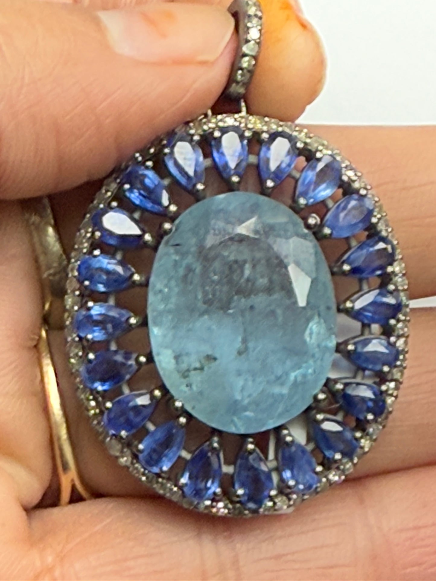 Stone Silver Pave Diamond Pendant