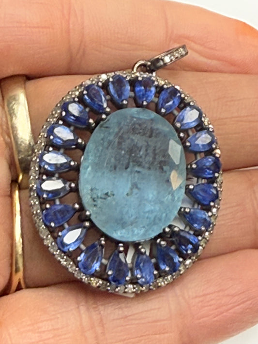 Stone Silver Pave Diamond Pendant