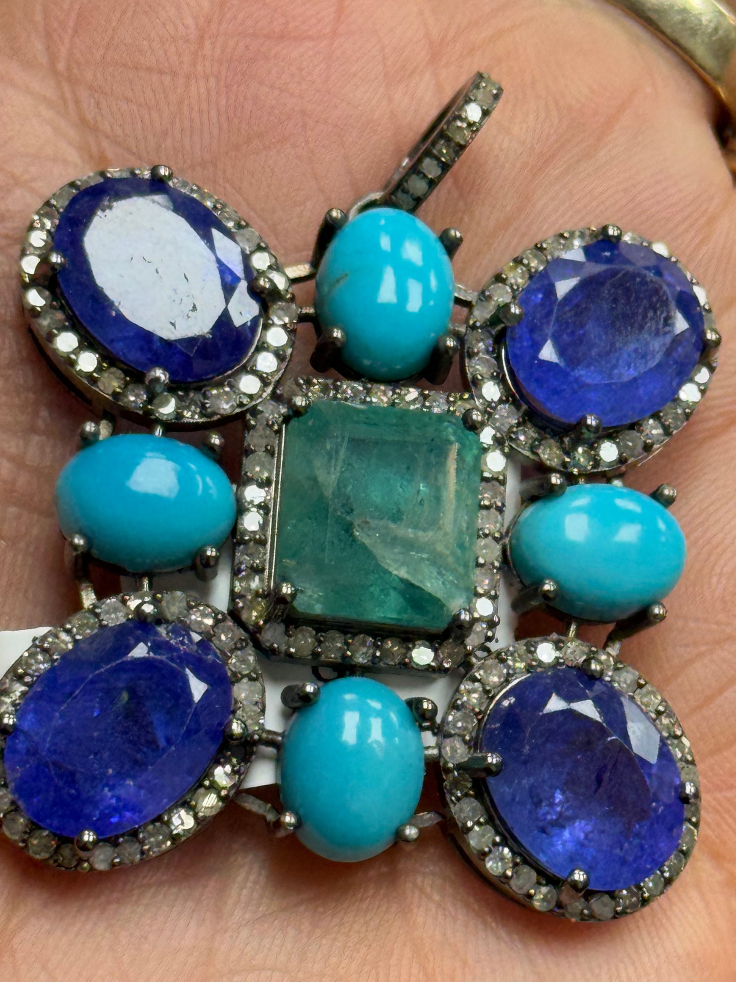 Stone Silver Pave Diamond Pendant