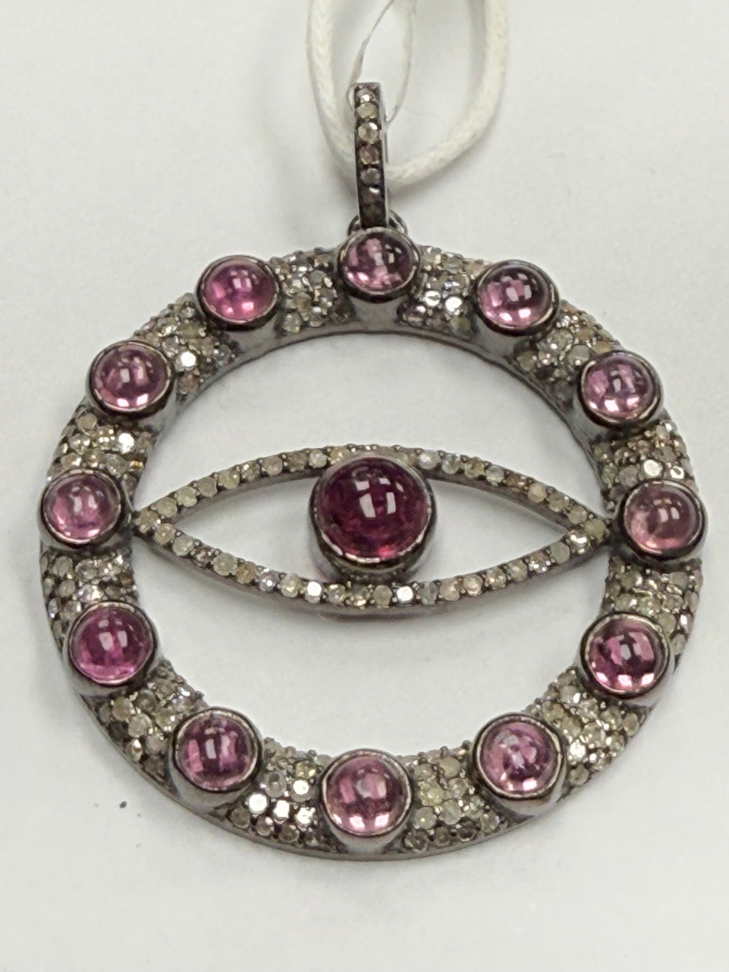 Evil Eye Stone Silver Pave Diamond Pendant