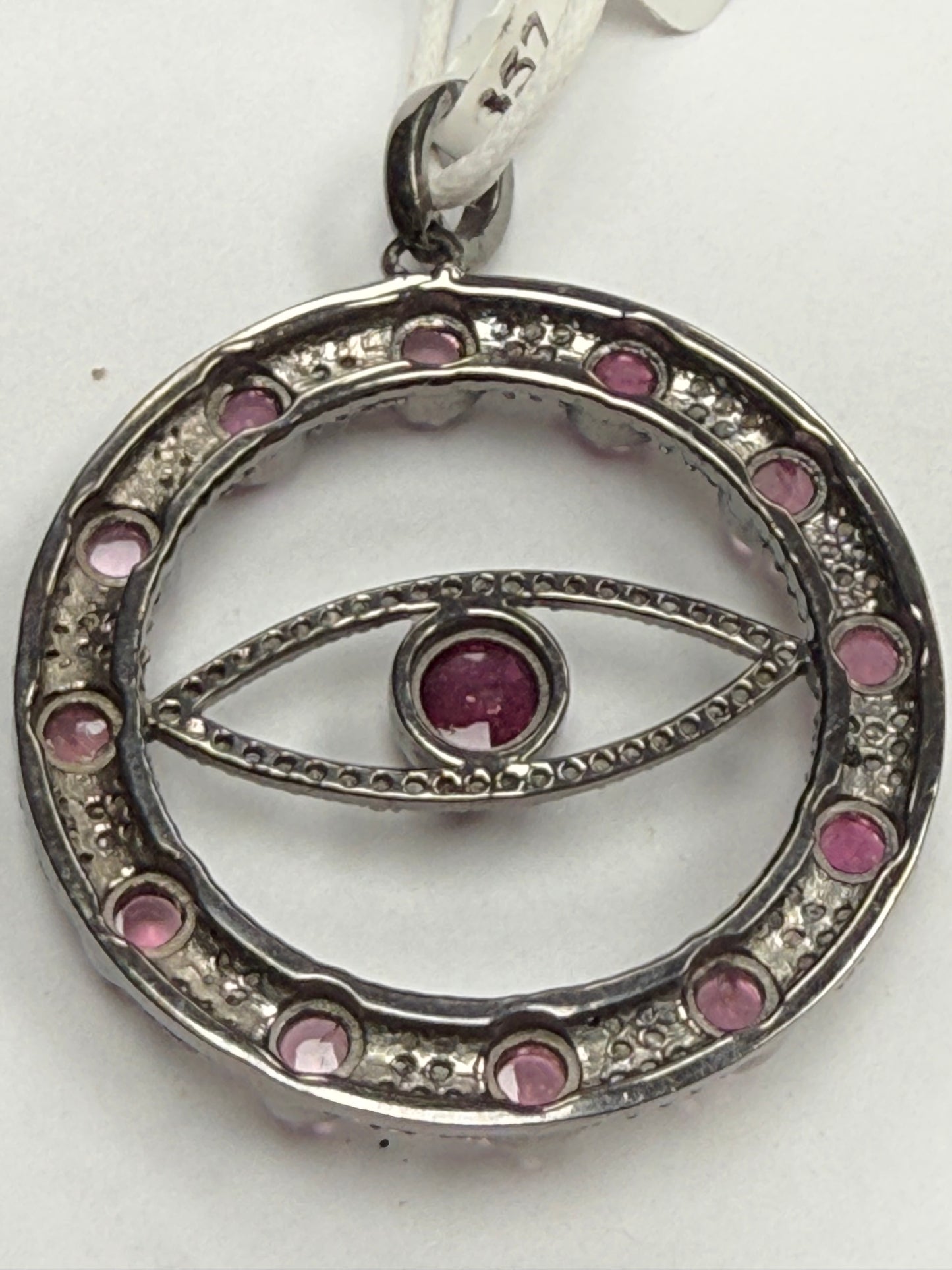 Evil Eye Stone Silver Pave Diamond Pendant