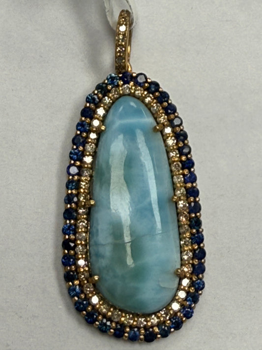 Larimar Sapphire Diamond Pendant