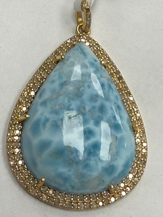 Larimar Drop Diamond Pendant