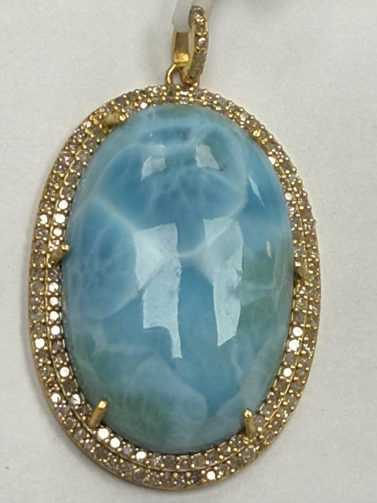 Larimar Oval Diamond Pendant