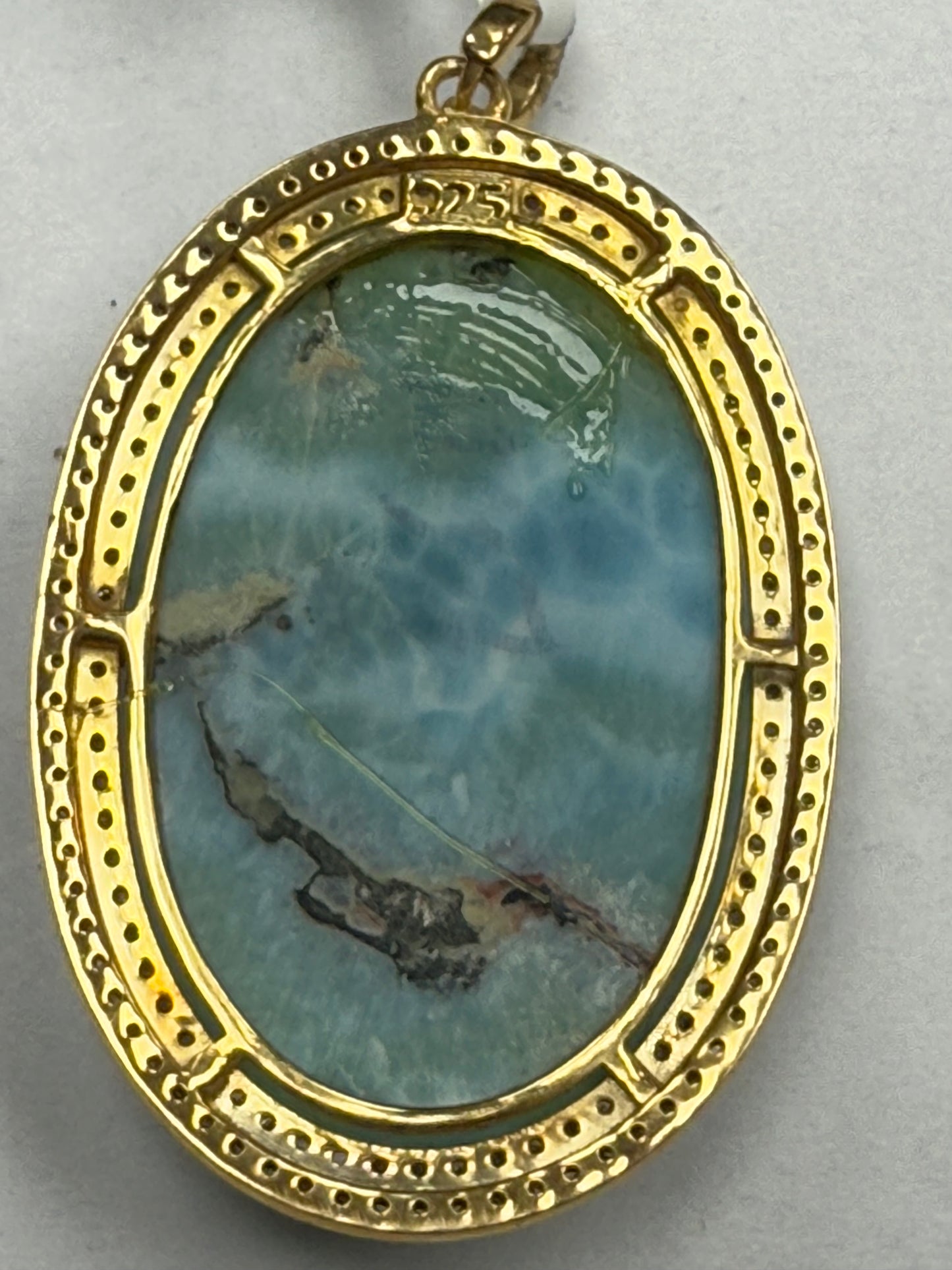 Larimar Oval Diamond Pendant