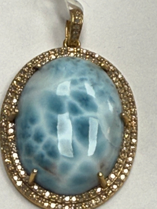 Larimar Oval Diamond Pendant