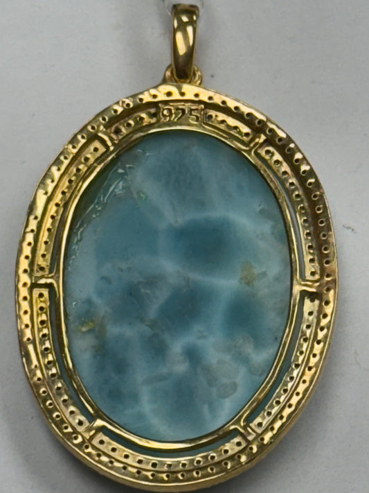 Larimar Oval Diamond Pendant