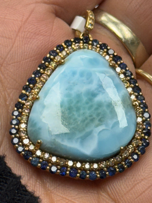 Larimar Sapphire Diamond Pendant