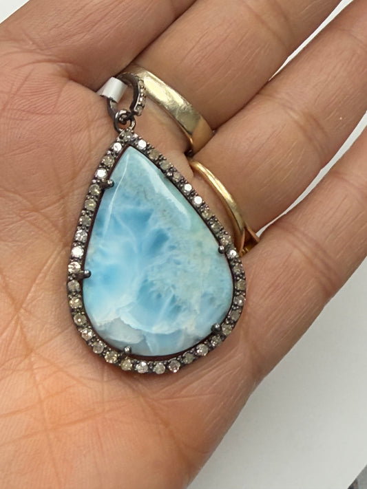 Larimar Drop Diamond Pendant