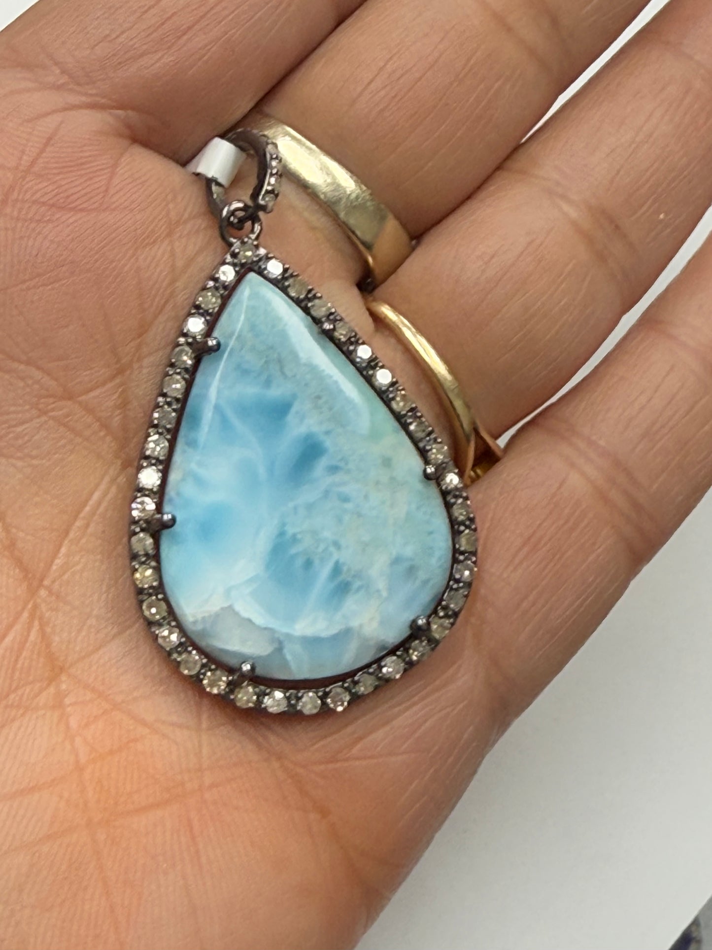 Larimar Drop Diamond Pendant