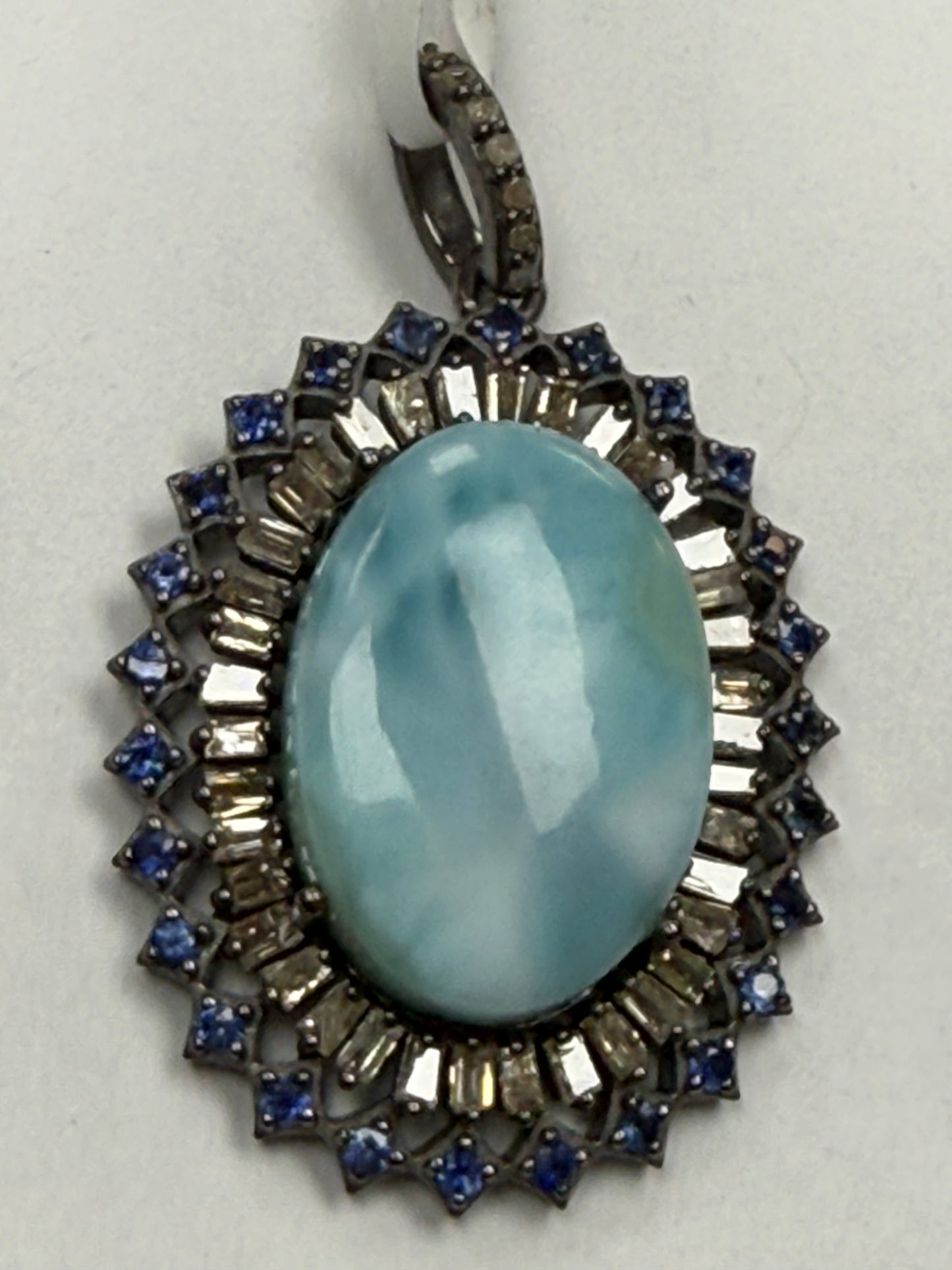 Larimar Sapphire Baguette Diamond Pendant