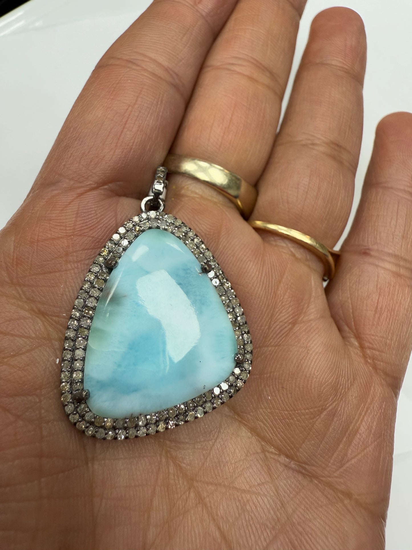 Larimar Sapphire Diamond Pendant