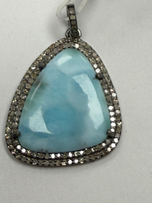 Larimar Sapphire Diamond Pendant