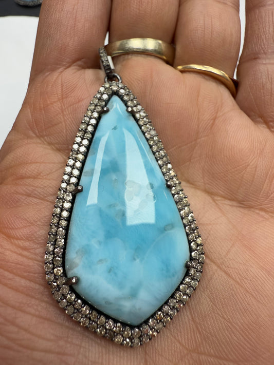 Larimar Diamond Pendant