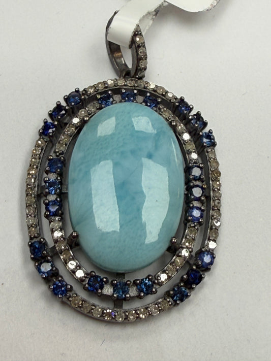 Larimar Sapphire Diamond Pendant