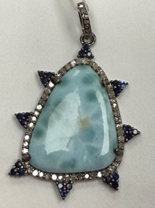 Larimar Sapphire Diamond Pendant