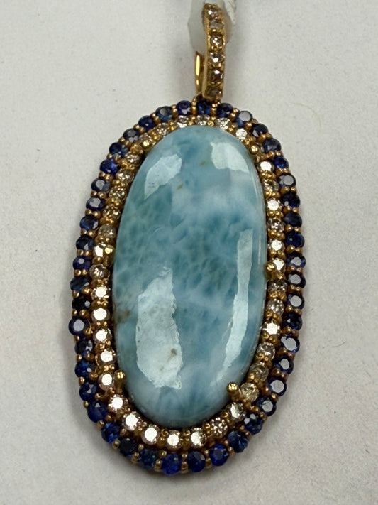 Larimar Sapphire Diamond Pendant