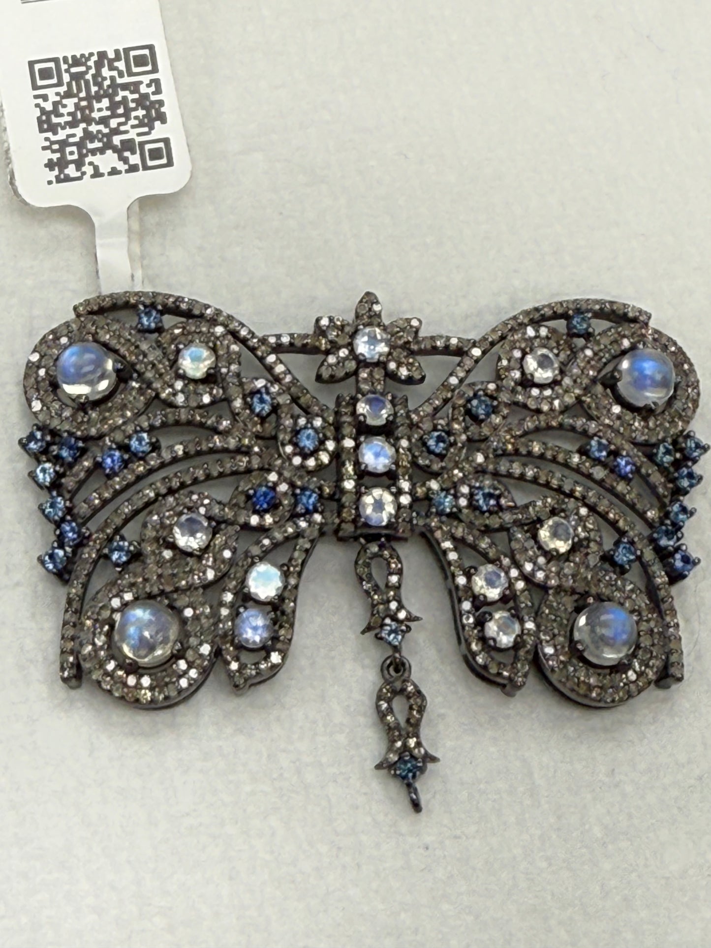 Butterfly Pave Diamond Pendant With Sapphire Stone