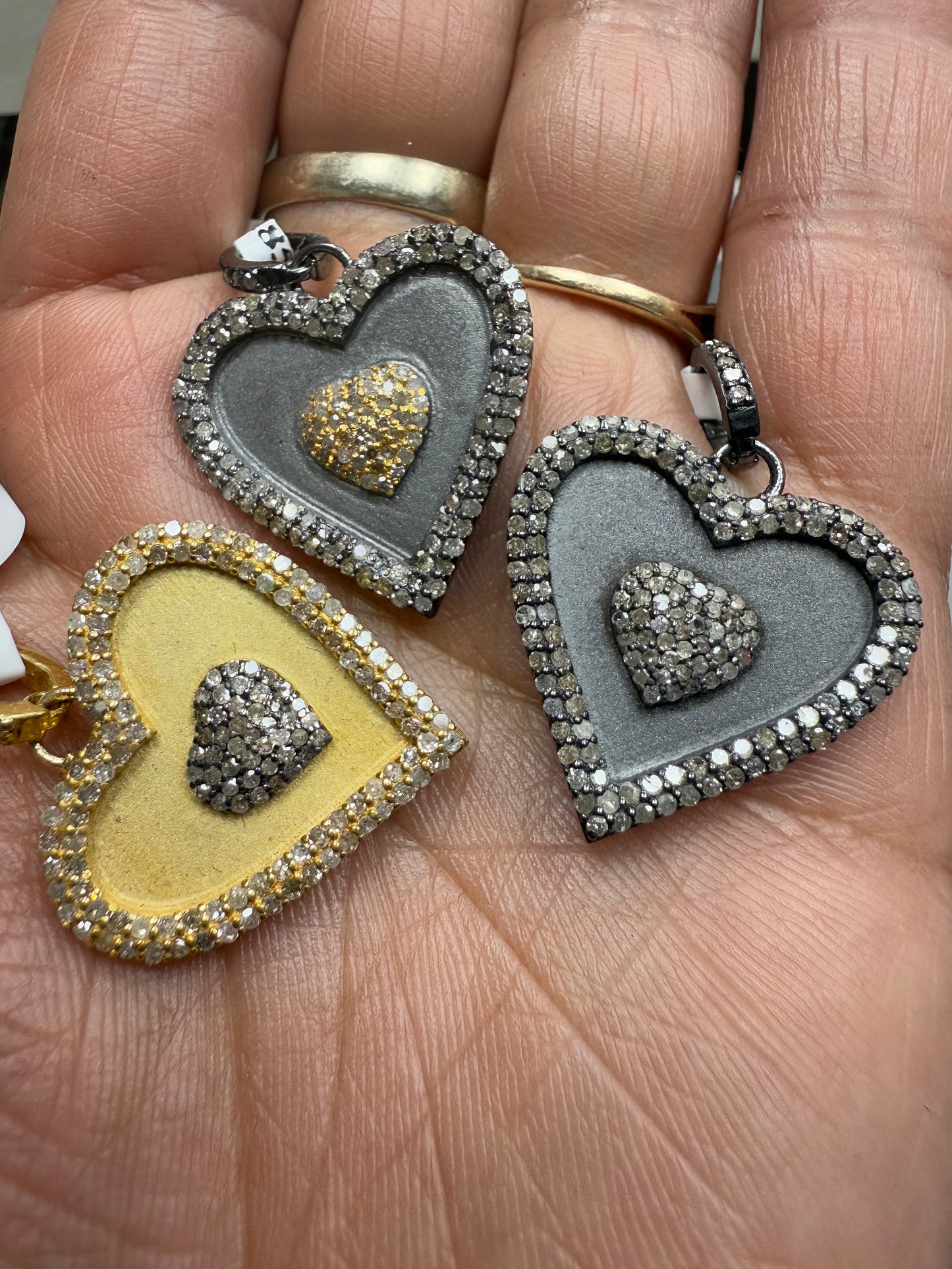 Heart Shape Matte Silver Pave Diamond Pendant