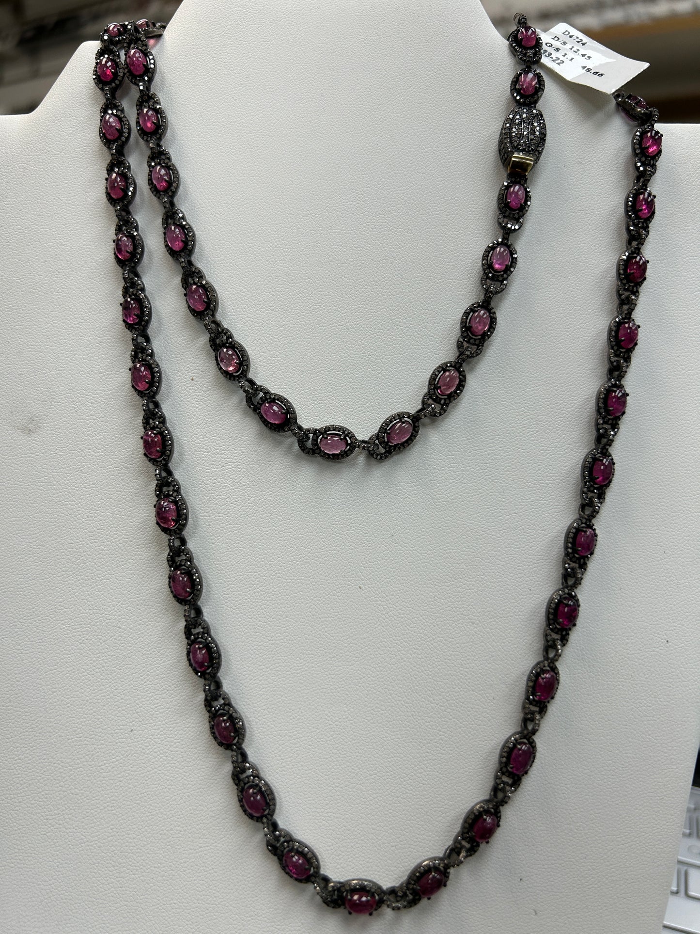 Natural Pink Tourmaline With Diamond Long Necklace