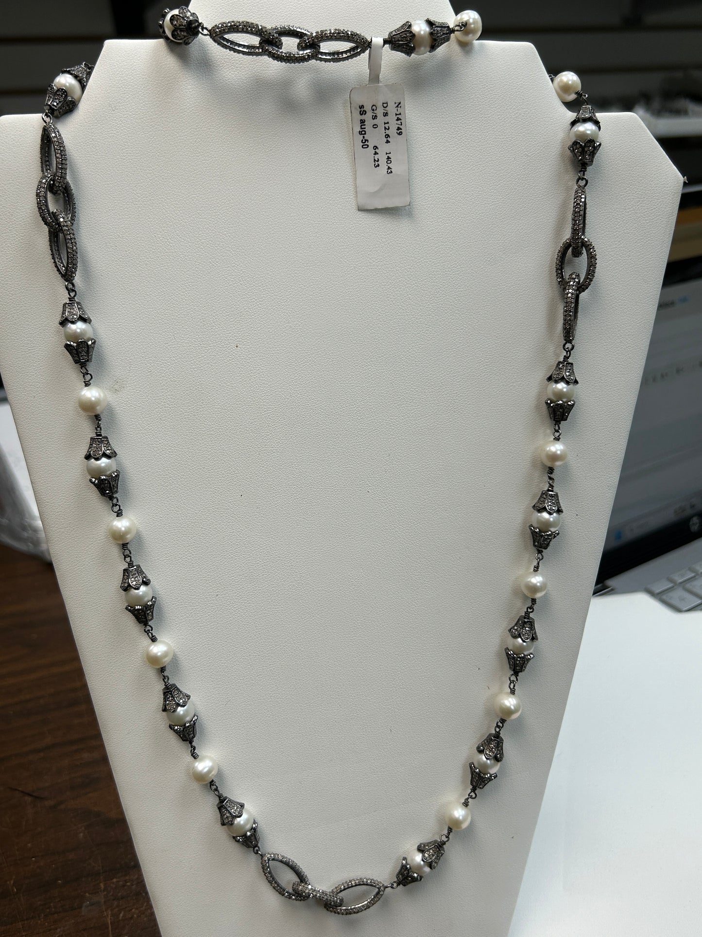 Pearl and Diamond Long Necklace
