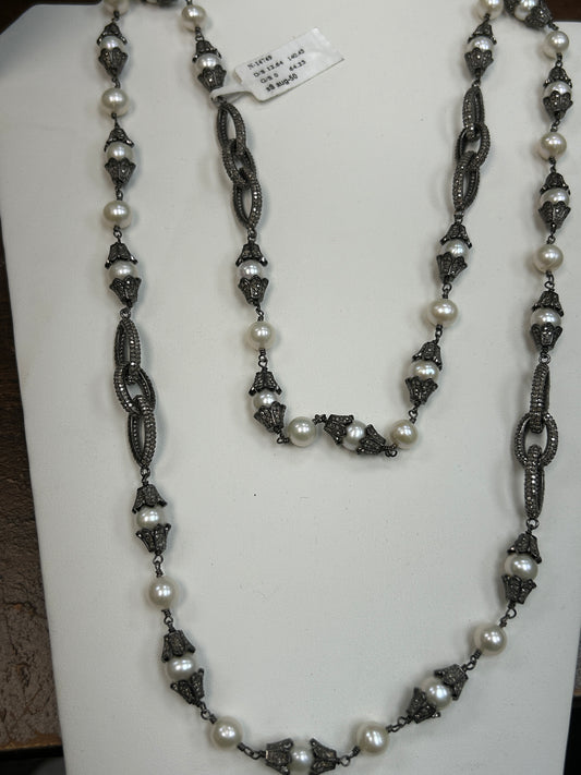 Pearl and Diamond Long Necklace