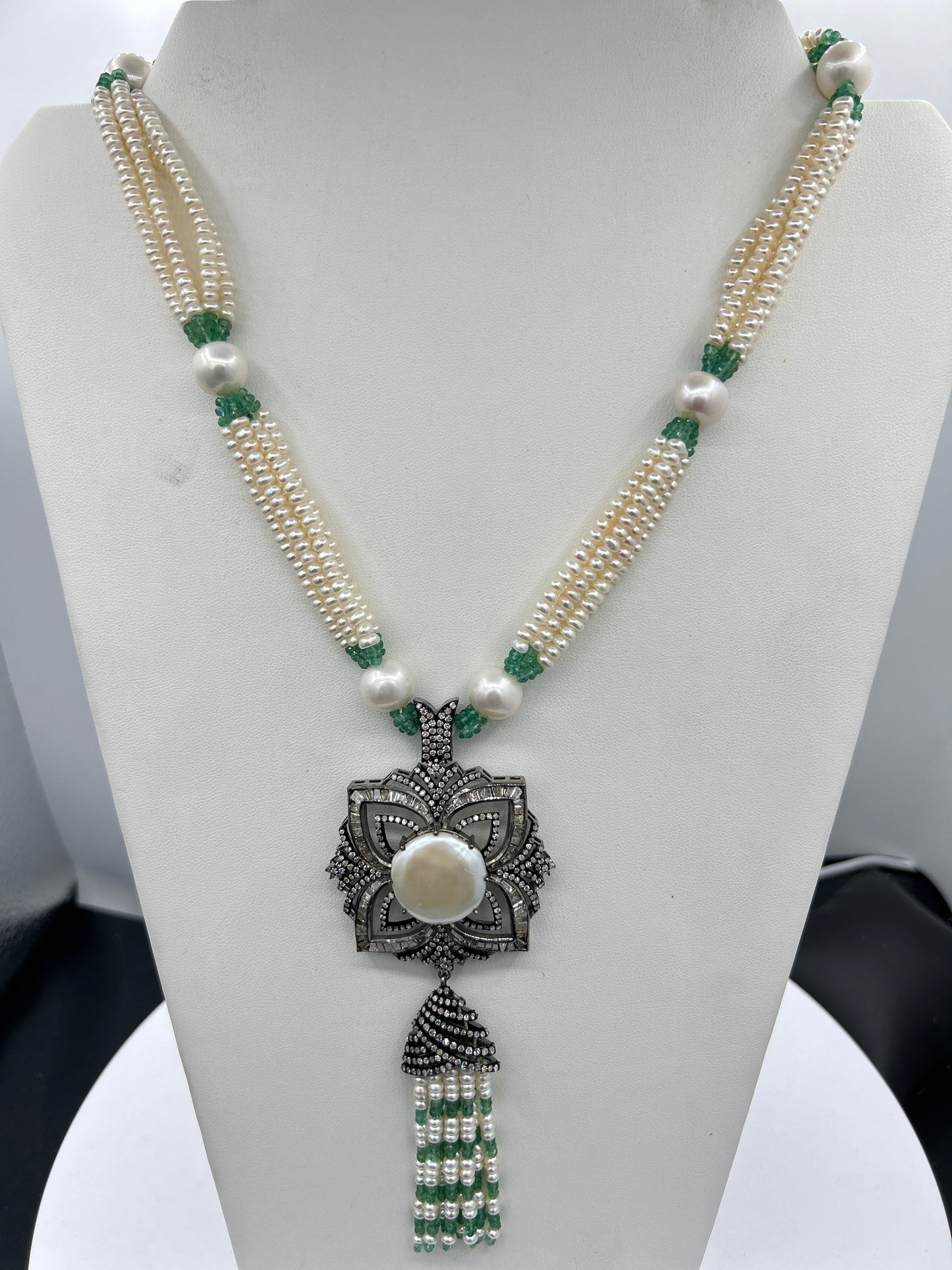 Pearl Emerald Diamond Necklace