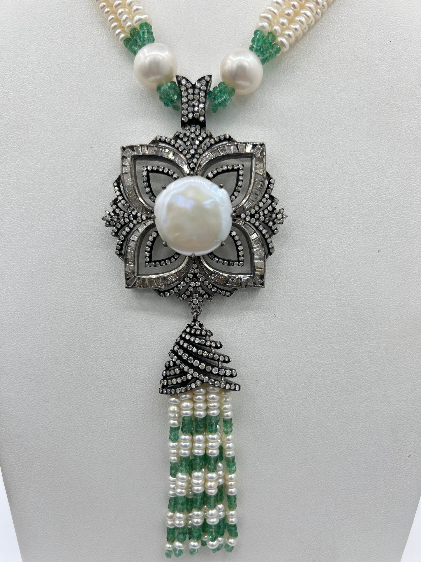 Pearl Emerald Diamond Necklace