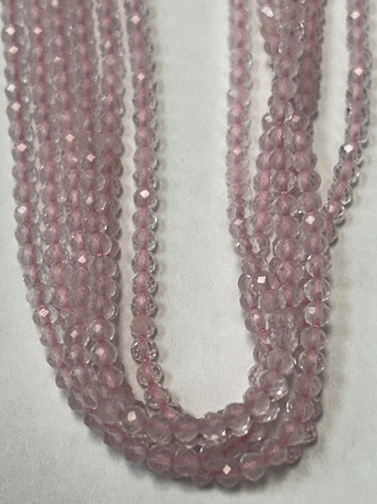 Quartz, ROSEQUARTZ QUARTZ BEADS ROUND FACETED 3-4MM