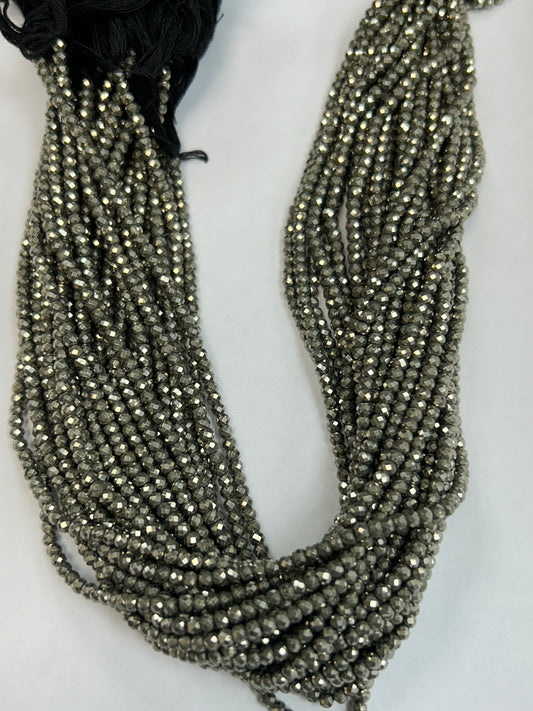 PYRITE NATURAL BEADS ROUND FACETED 3-4MM