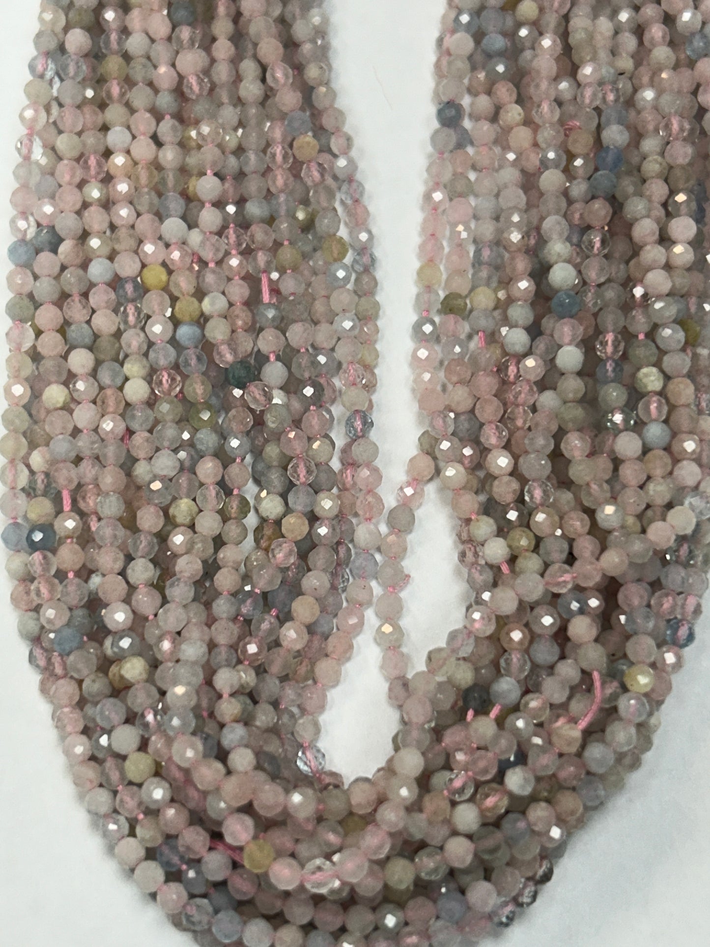AQUMARINE MULTI NATURAL BEADS ROUND FACETED 3-4MM