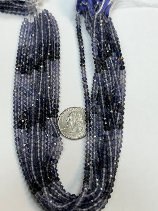 Iolite Natural Faceted Roundelle 3-4mm