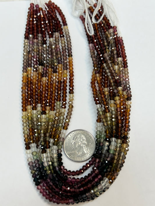 Sapphire, Multi Tundra Sapphire Faceted Roundelle 3-4mm