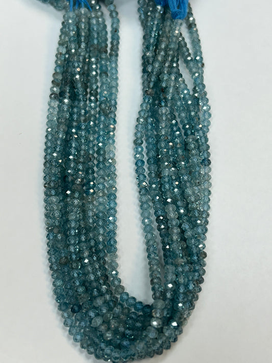 Zircon Blue Natural Faceted Roundelle 3-4mm