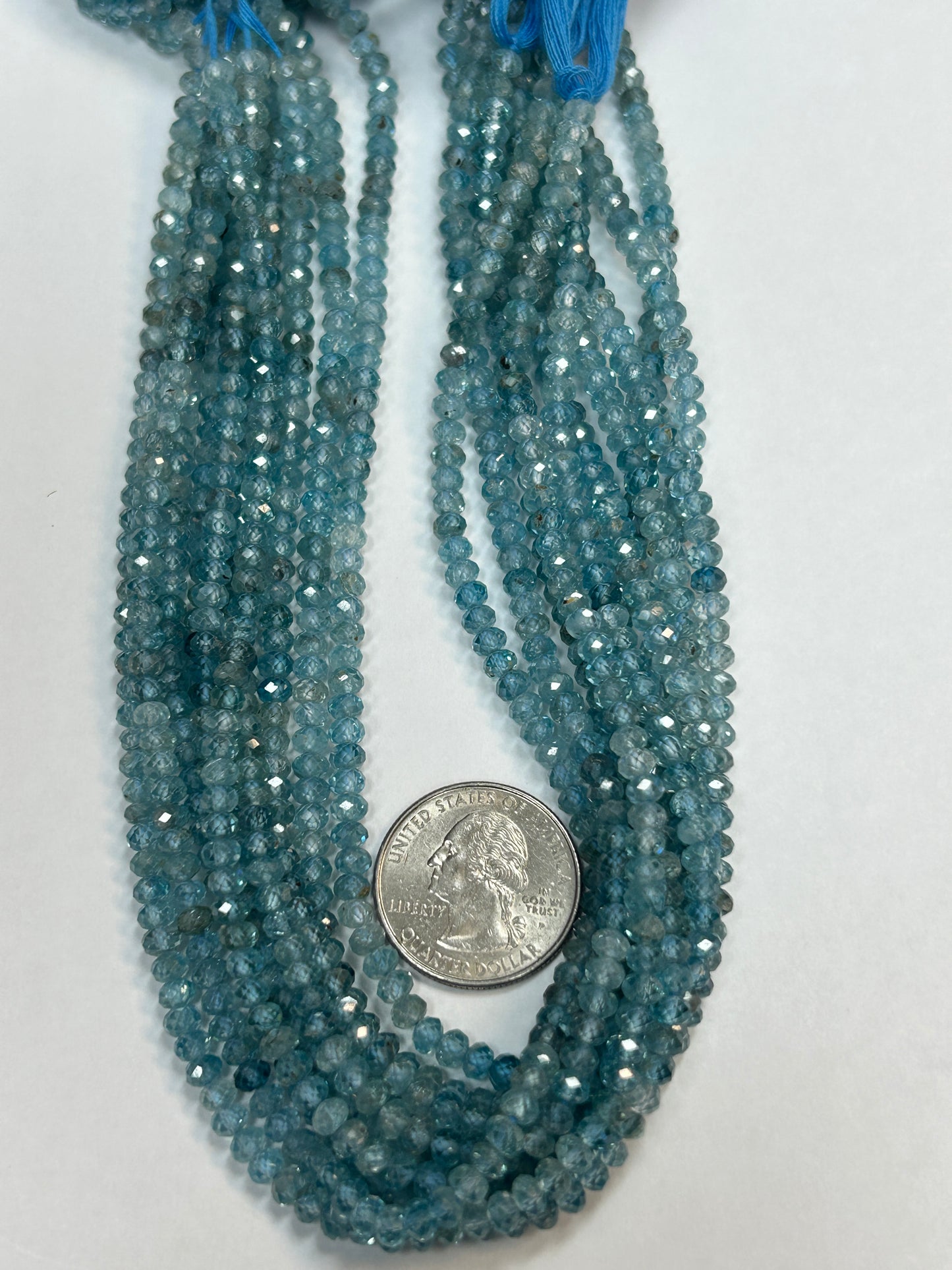 Blue Zircon Natural Faceted Roundelle 3-4mm