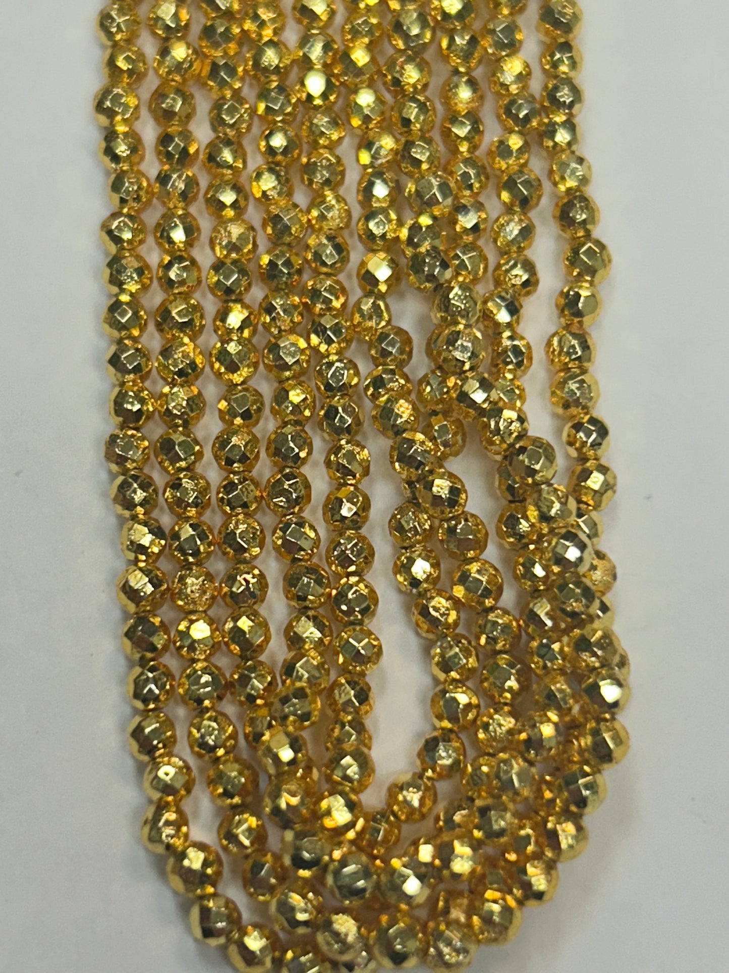 PYRITE COATED ROUND FACETED 3-4MM