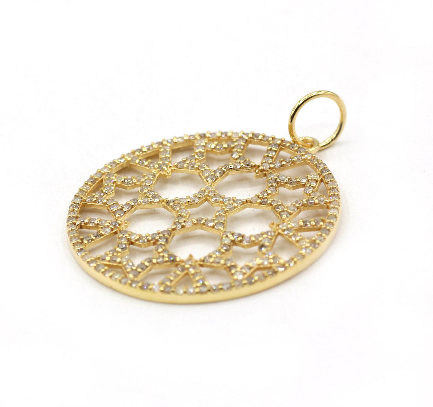 Round Star 14k Solid Gold Diamond Pendants.