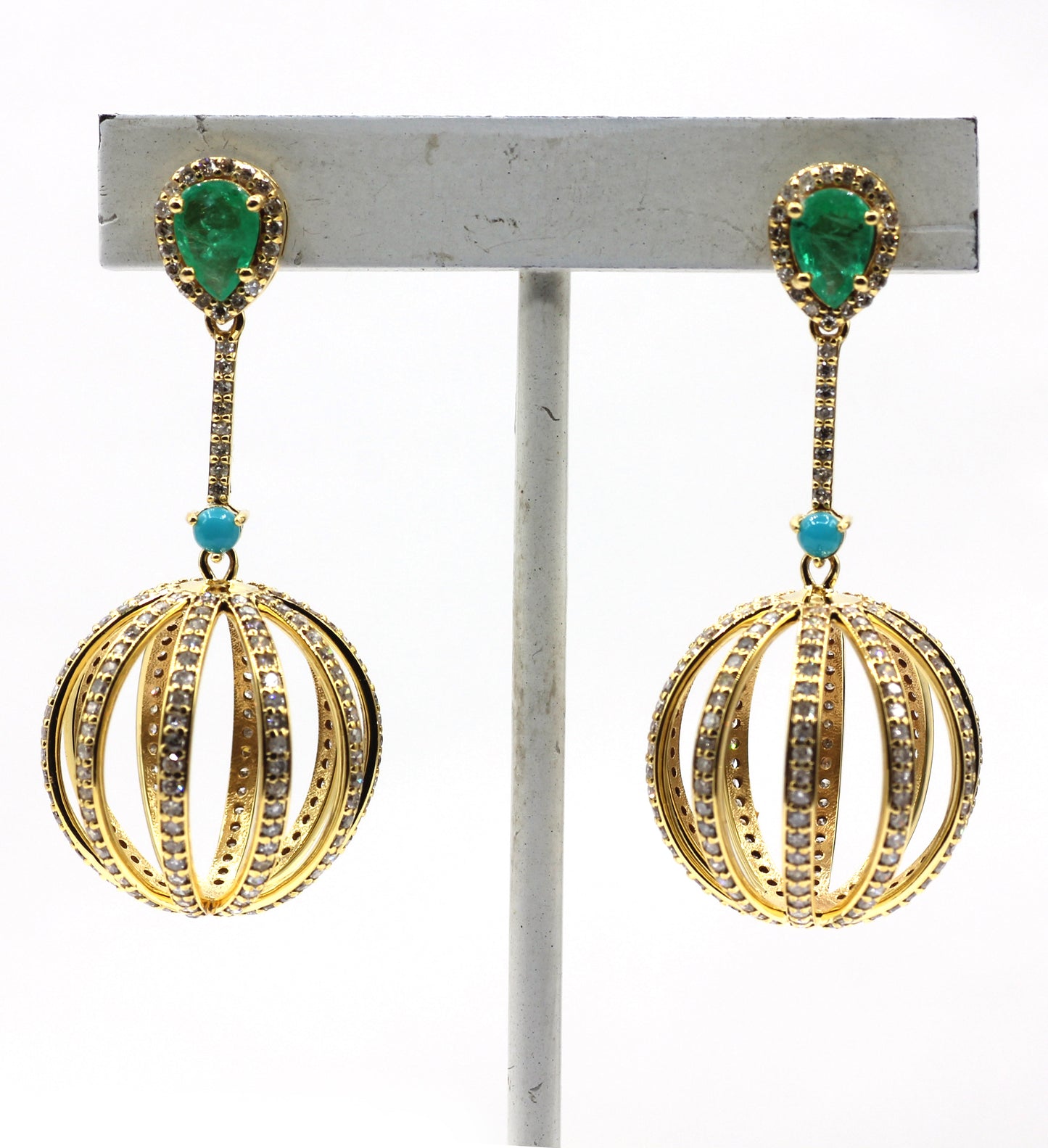 Ball 14k Solid Gold Diamond Earring. Genuine handmade pave diamond Earring. 14k Solid Gold Diamond Earring..