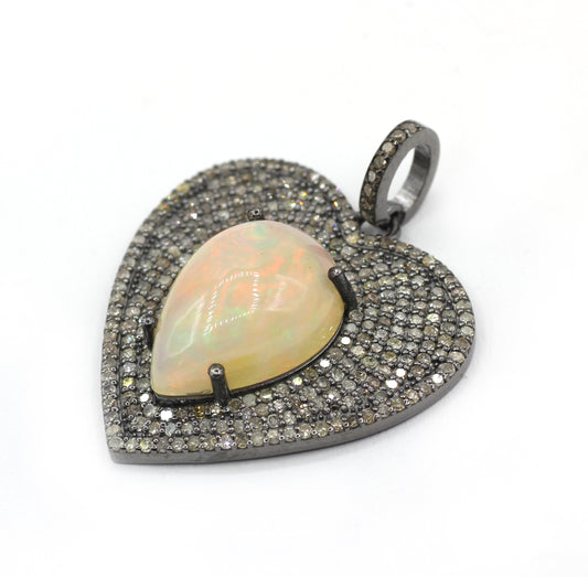 Heart Silver Pave Diamond Pendant