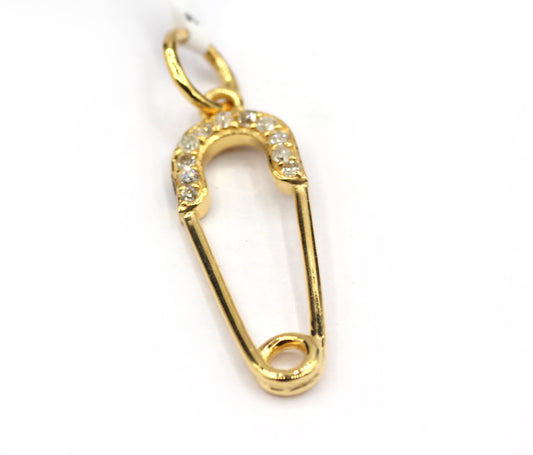 safety pin 14k Solid Gold Diamond Pendants.